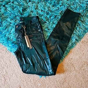 nwt women's green coated level 99 sz 24 skinny pants